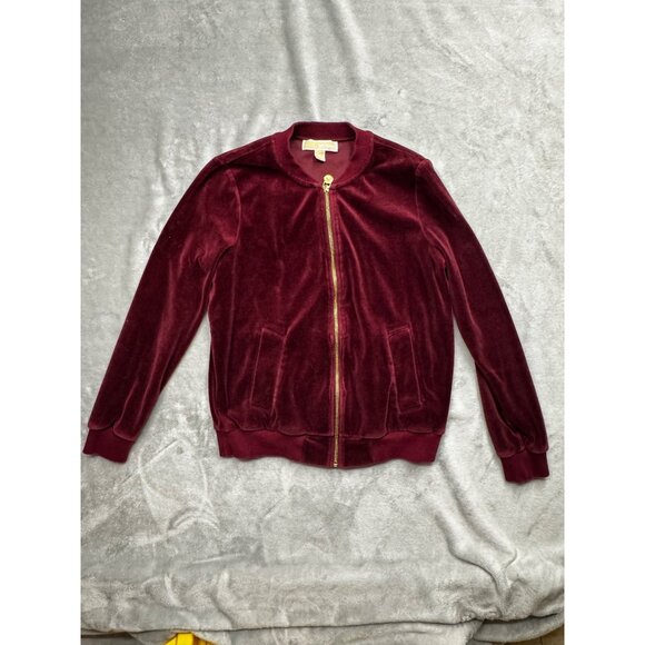 Michael Kors Womens Medium hooded Jacket Burgundy Velour Cotton Blend - Picture 6 of 16
